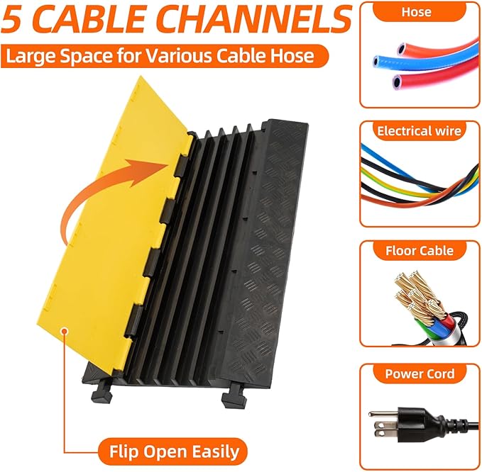 5 Channel 2 Pack Cable Protector Ramp Traffic Wire and Hose Ramp Cord Cover - Image 2