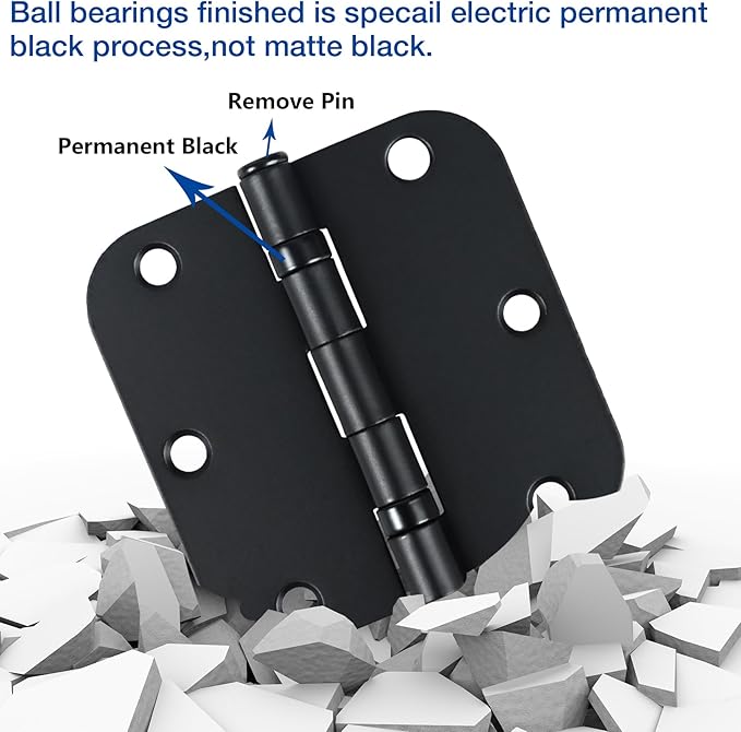 42 Pack Ball Bearing Door Hinges Matte Black 3.5 Inch 5/8"Radius Round Anti - Image 4