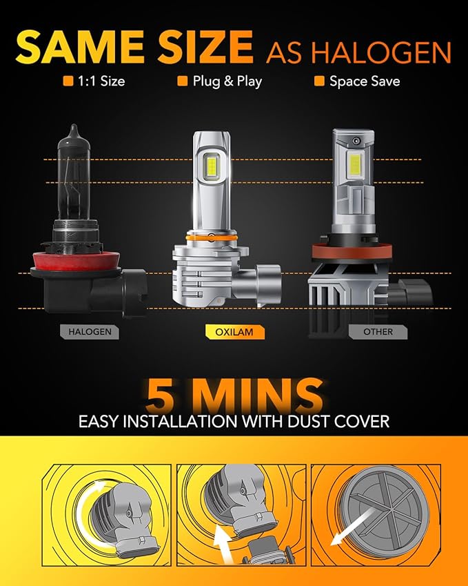 OXILAM H11 LED Bulbs, 30000 Lumens 800% Ultra-Bright, 6500K Pure White H8 H9 - Image 6