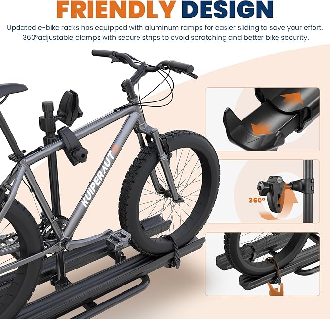 Aluminum 2 EBikes Rack Foldable 2'' Hitch Mounted Carrier Racks w/Ramps Over - Image 3