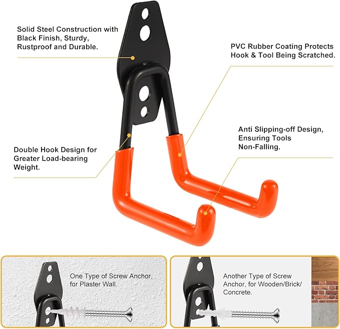 Garage Hook Heavy Duty Wall Storage Hangers, 20 Pack Garage Storage Hooks Steel - Image 4