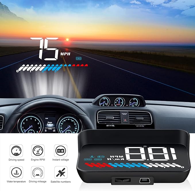 Heads up Display for Cars Car HUD M7, Digital Speedometer for Car OBD/GPS Smart - Image 2