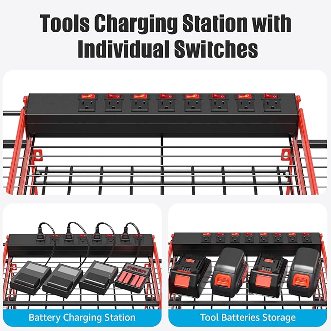 CCCEI Red Power Tool Organizer Wall Mount, Large Tools and Battery Storage Rack - Image 2