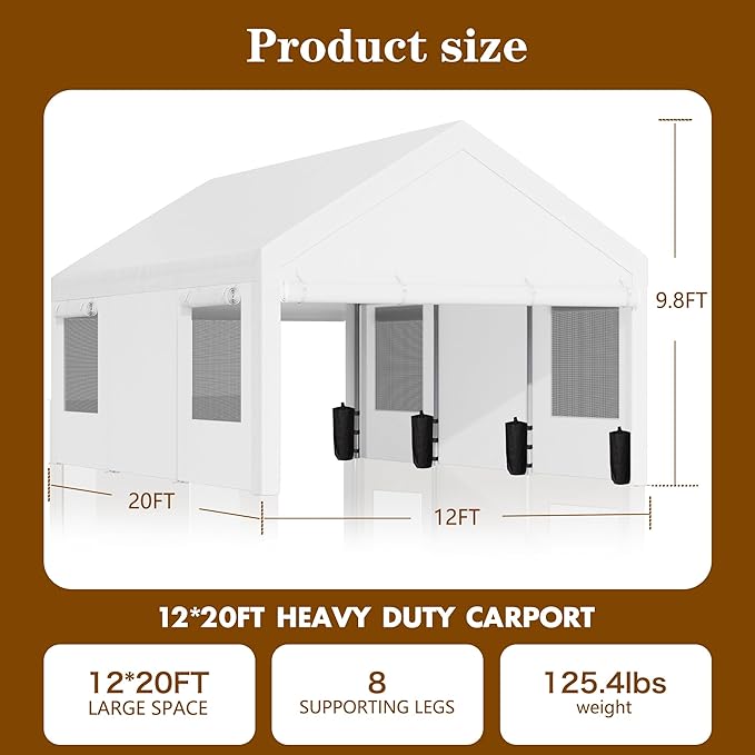 Walsunny Carport, 12x20ft Heavy Duty Carport Canopy - Image 2