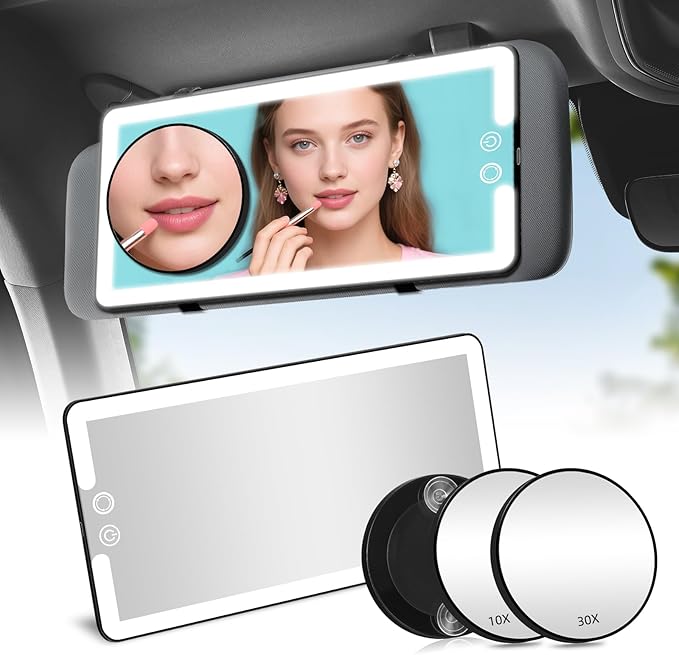 Car Sun Visor Vanity Mirror, Rechargeable Led Dimmable Makeup Mirror, by Junyaoxuan