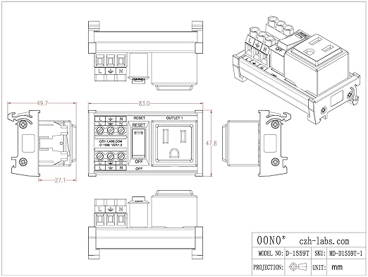 DIN Rail Mount AC 120V NEMA 5-15R Single Receptacle Outlet Power Strip Module - Image 5