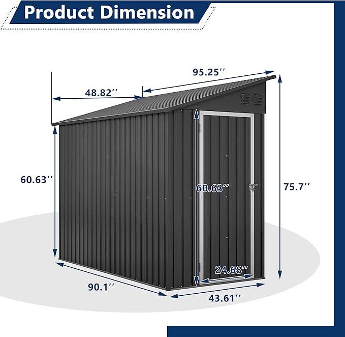 Shed Lean to Storage Shed, Outdoor 4' x 8' Metal Wall Side Storage Sheds & - Image 2