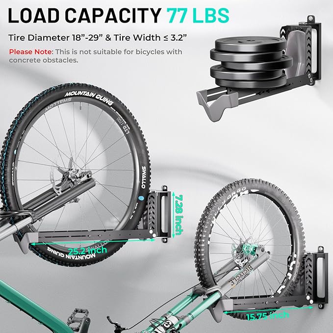 3-Pack Swivel Bike Rack Wall Mount, Bike Hangers - Image 2