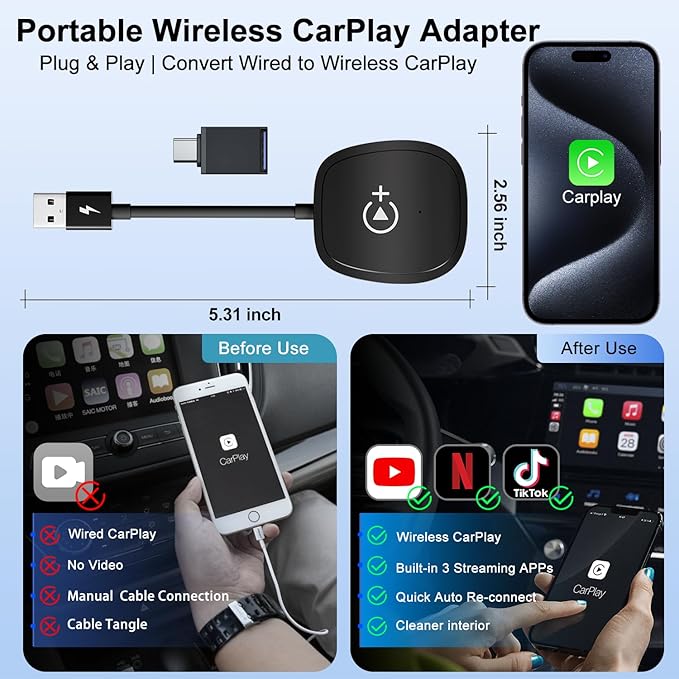 Wireless CarPlay Adapter, CarPlay Wireless Adapter Supports Netflix, and Tiktok - Image 9