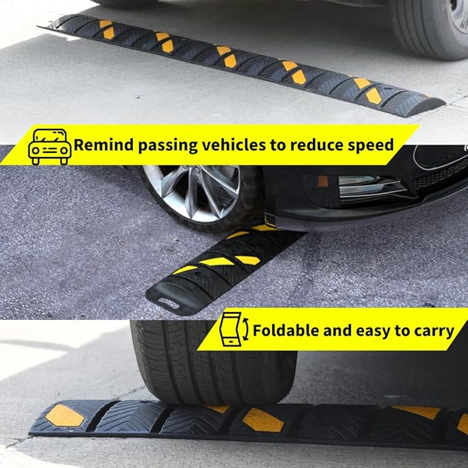 76"x10"x 2" Portable Rubber Speed Bump Reflective Yellow-Black, Quick to fold - Image 6