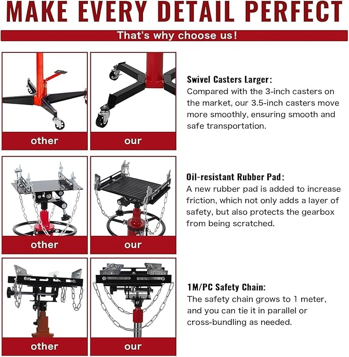 Transmission Jack 1322 LBS Hydraulic Telescoping 2-Stage Lift Jack Stand - Image 5