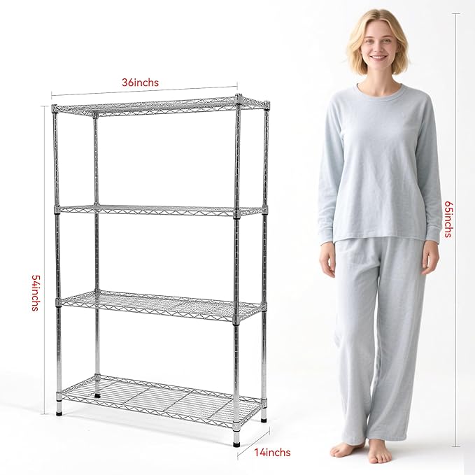 Heavy-Duty 4 Tiers Chrome Steel Wire Shelving NSF Certified. Adjustable Storage - Image 3