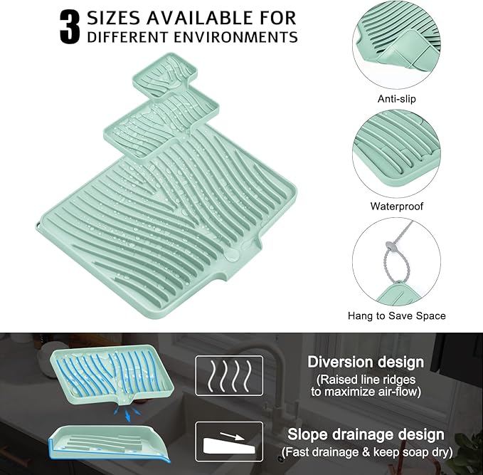 Silicone Dish Drying Mat for Kitchen Counter, Dish Drying Pad, Non-Slip Drain - Image 3