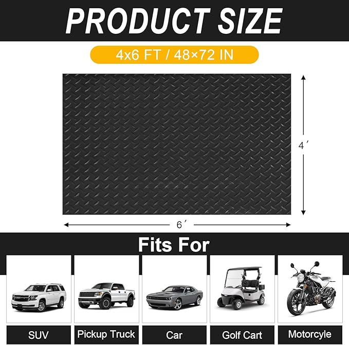 4x6 FT Garage Floor Mat, 2.8mm Thickened Flooring Roll Diamond Plate PVC Rubber - Image 2