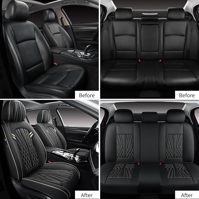Leather Car Seat Covers 5 Pieces, Full Set Universal Seat Covers - Image 3