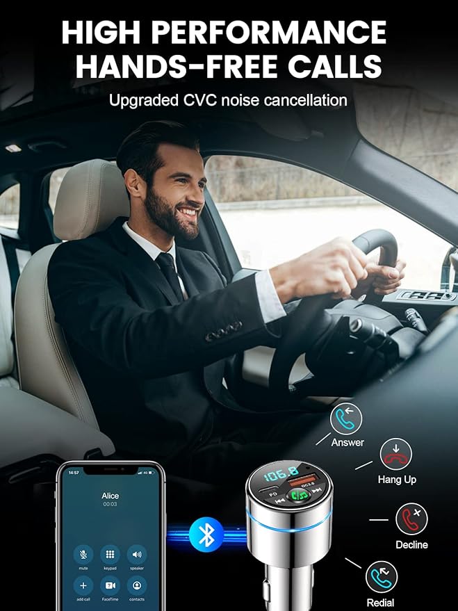 FM Transmitter for Bluetooth 5.3, PD 30W & QC3.0 18W Fast Car Charger, Wireless - Image 5