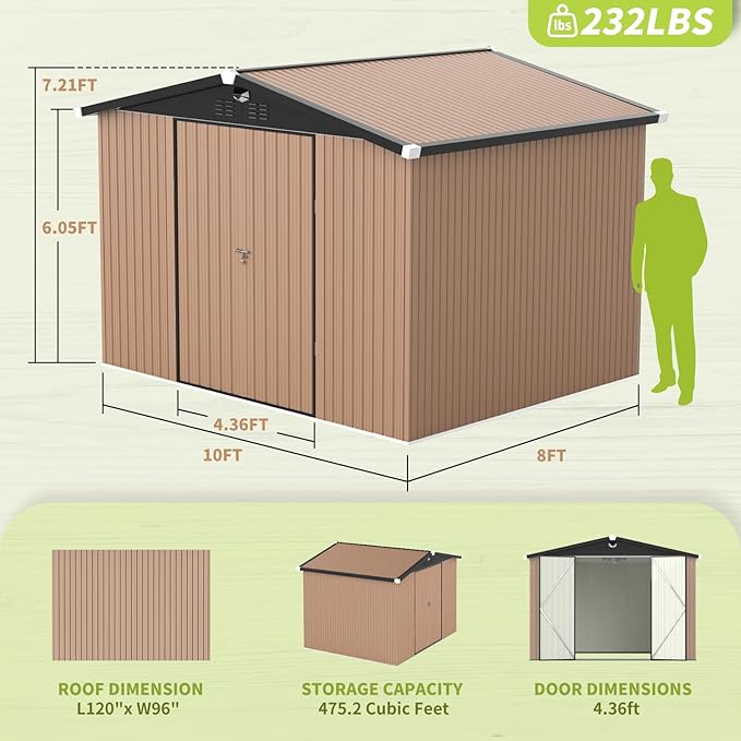 Metal Storage Shed, Outdoor Storage Building 10x8, Large Backyard Shed - Image 3