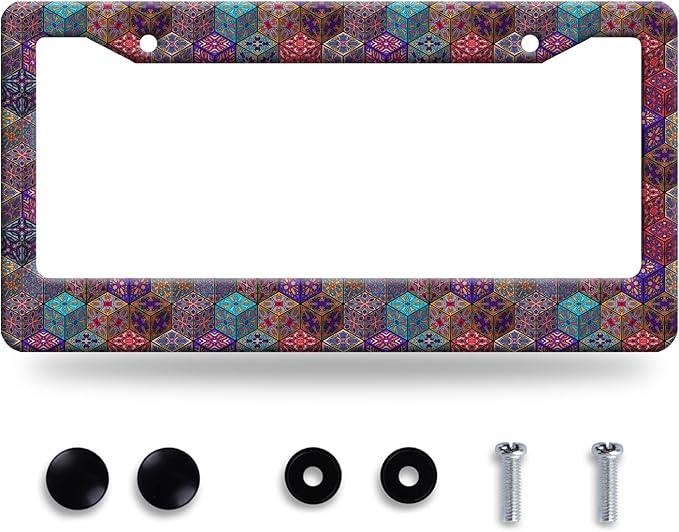 Mexican Tiles License Plate Frame Three-Dimensional Tiles License Plate Frames by BRAGHRTED