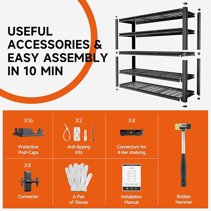 5-Tier 60" W x 20" D x 72" H Garage Shelving 30000LBS Heavy Duty Adjustable - Image 7