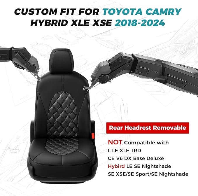 for Toyota Camry Seat Covers Hybrid XLE XSE 2018 2019 2020 2021 2022 2023 2024 - Image 2