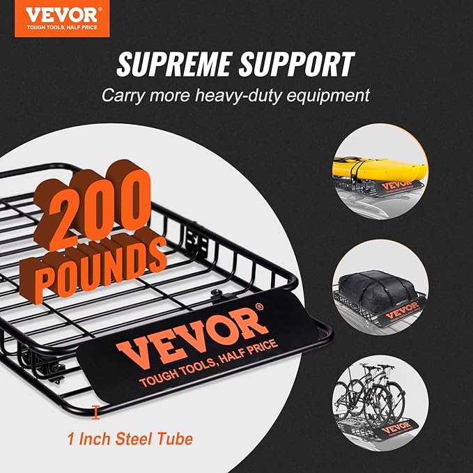 VEVOR Roof Rack Cargo Basket, Heavy-Duty Steel 200 LBS Capacity Universal Roof - Image 2