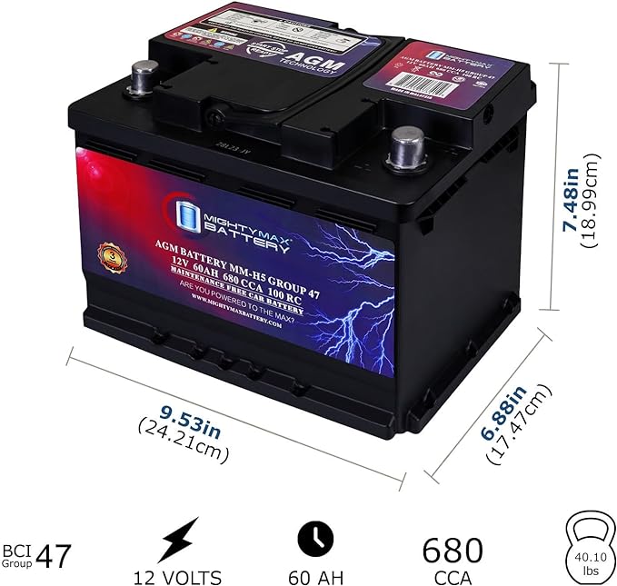 Mighty Max Battery MM-H5 Start and Stop Car BCI Group Size 47 12V 60 AH - Image 2