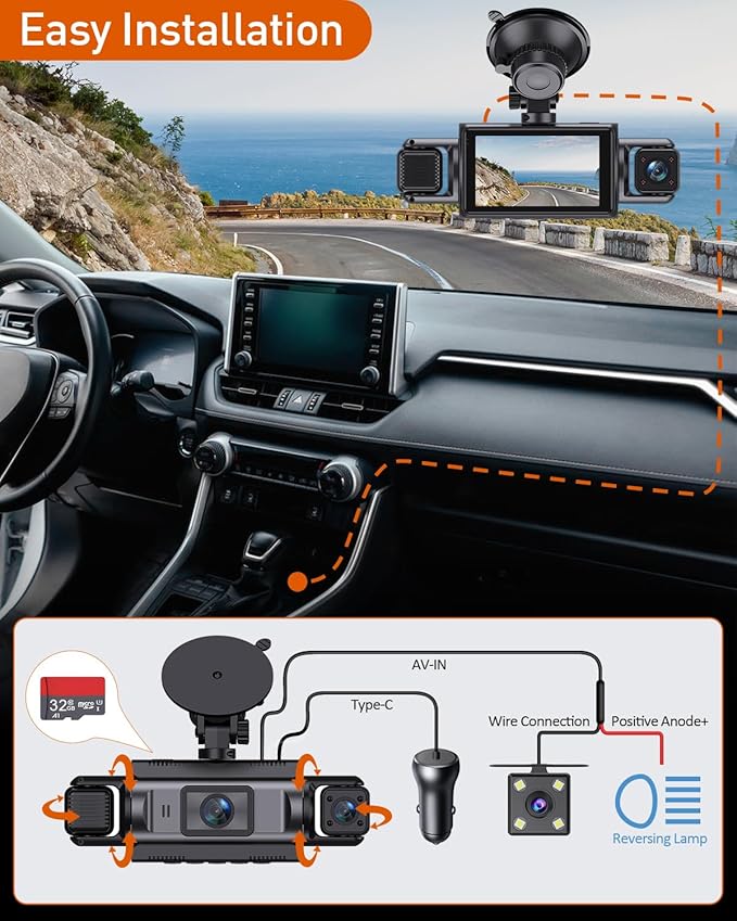 4 Channel WiFi Dash Cam with 32GB Card, 4 * 1080P Dash Camera - Image 7