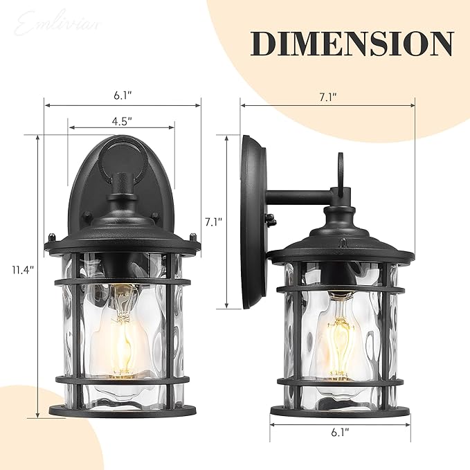 Emliviar 1-Light Outdoor Wall Mounted Lighting, Matte Black Outside Porch Light - Image 6