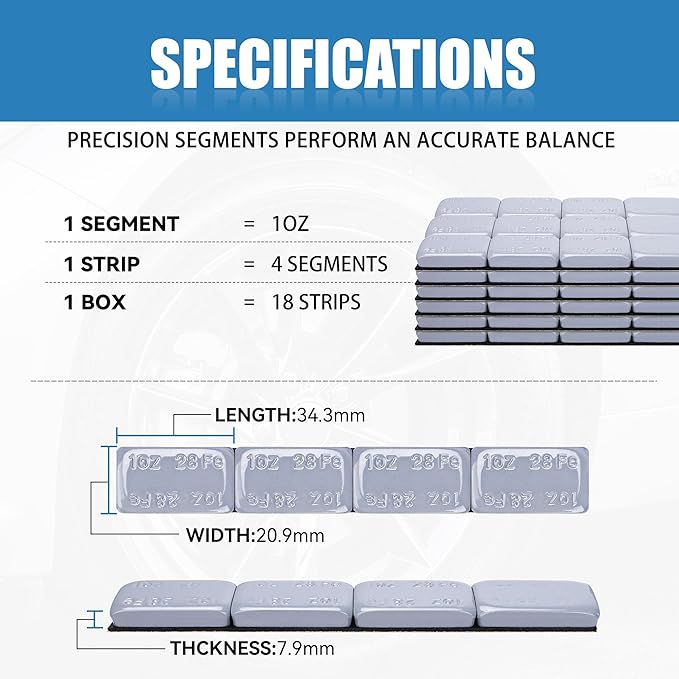 1OZ Adhesive Wheel Weights, A Box of 18 Strips, 4 Segments/Strip - Image 7