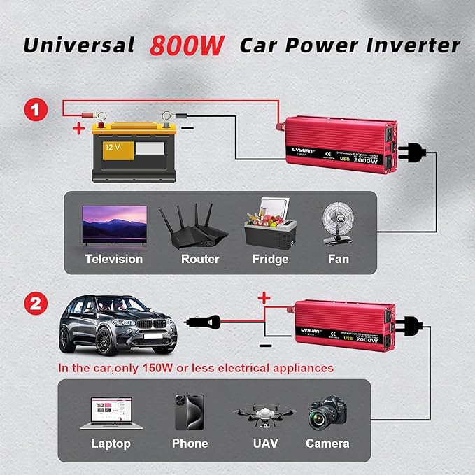 Car Vehicle Power Inverter 800W/2000WDC-AC 12V-110V Converter Power Supply - Image 2