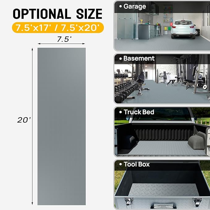 TUFFIOM 7.5 x 20 FT Garage Floor Mat, Thickened Diamond Plate PVC Garage Mats - Image 6
