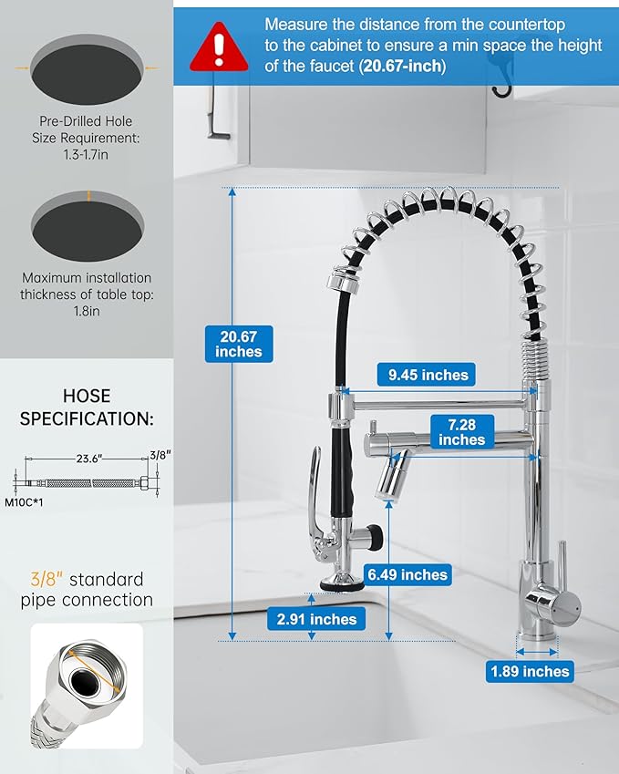 Fapully Kitchen Faucet with Pull Down Sprayer, Commercial Single Handle Kitchen - Image 5
