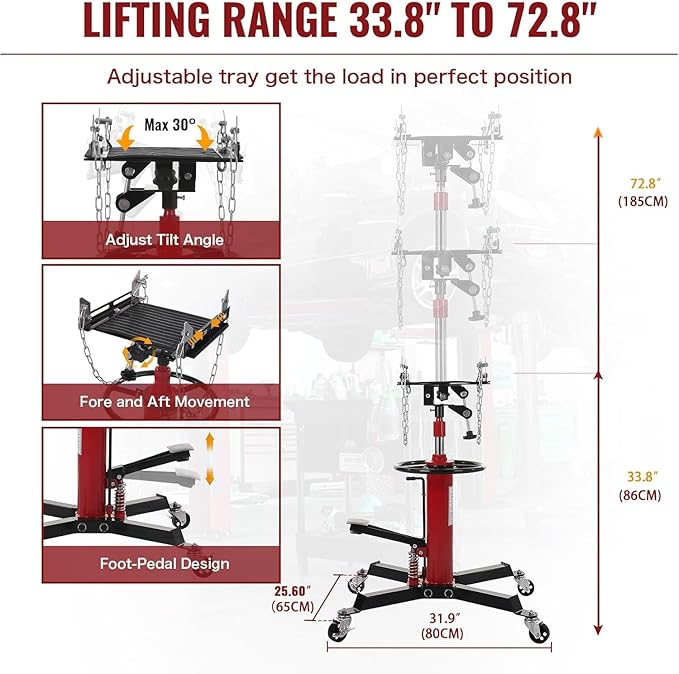 Transmission Jack 1100 LBS Hydraulic Telescoping 2-Stage Lift Jack Stand - Image 2