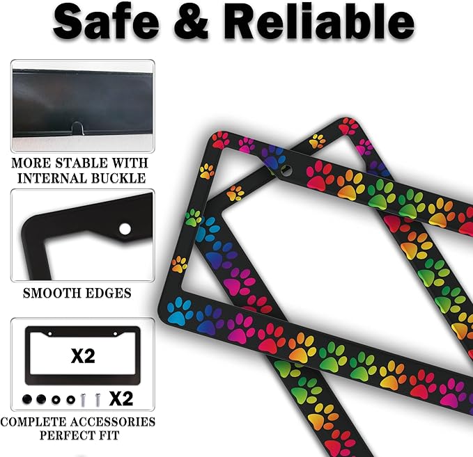 License Plate Holder Rainbow License Plate Frames Colors of The Rainbow Dog Paw - Image 4
