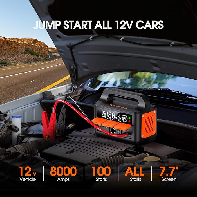8000A LiFeMnPO4 Jump Starter for All 12V Cars, DC+PD 200W Two-Way Fast-Charging - Image 4
