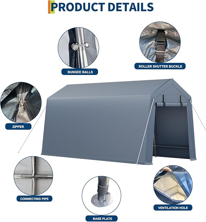 10x15FT Outdoor Storage Shed, Portable Carport - Image 9