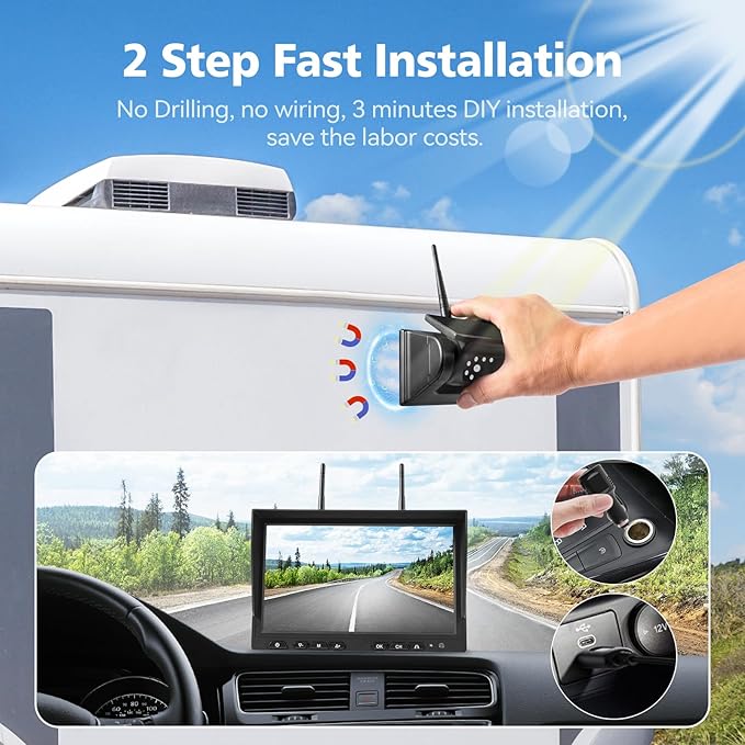 10.1" - 4 Magnetic Solar Wireless Backup Camera System, HD 1080P DVR Monitor - Image 2