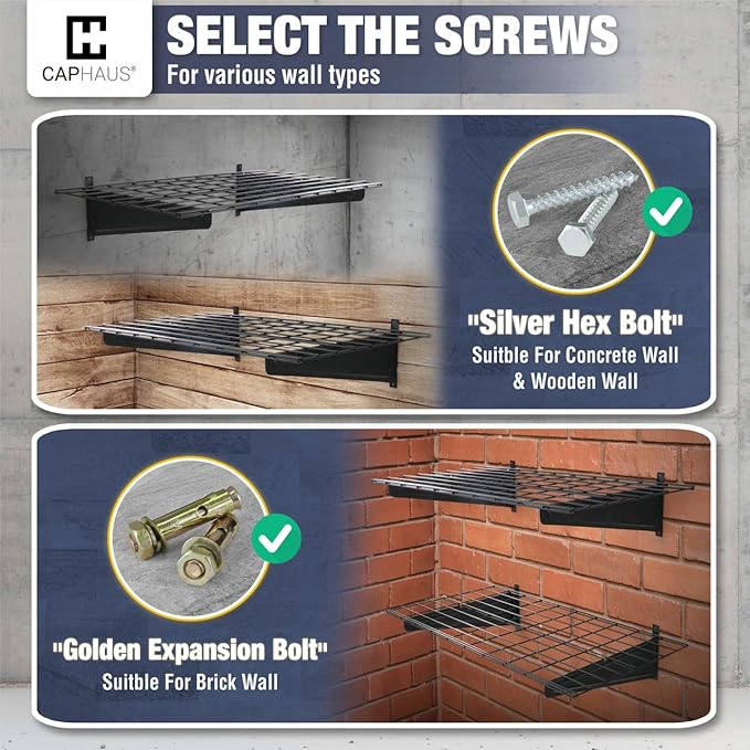 Fencer Wire 36 in. W x 18 in. D Wall Mounted Garage Wall Shelving w/ 2 Hooks - Image 5
