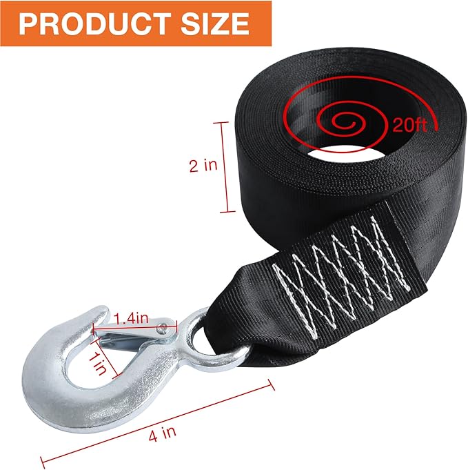 Boat Winch Strap with Safety Snap Hook 2" x 20 Ft - Image 2