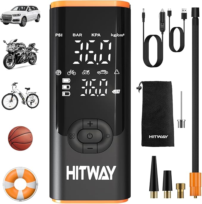 HITWAY Portable Electric Inflator Pump Supports up to 150PSI, fast inflation by HITWAY