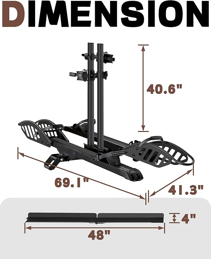 E-Bike Rack with Ramp, Hitch 2 Bike Rack, 200 lbs Capacity Electric Bike Carrier - Image 9