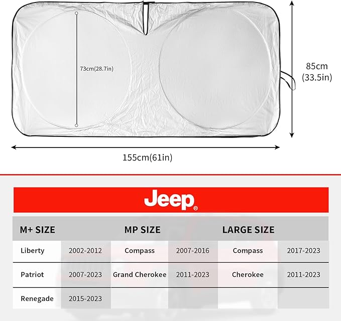 Windshield Sun Shade for Jeep Grand Cherokee SUV 2011-2026 Front Sunshade Car - Image 3