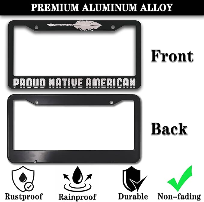 License Plate Frames Black and White License Plate Holder Proud Native American - Image 3