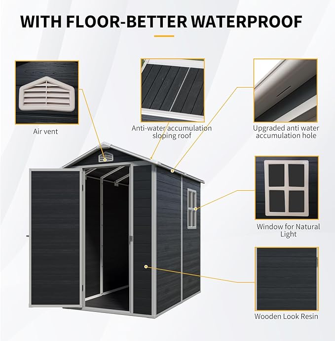 4x6 FT Outdoor Storage Shed, Resin Garden Shed - Image 5