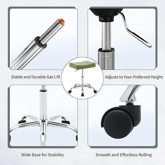 Adjustable Work Stool with Wheels Faux Leather Workbench Stool - Image 5