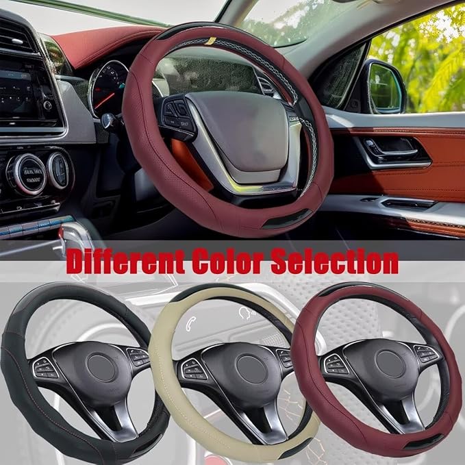 Car Steering Wheel Cover with Cup Coasters, Universal 15 inch Leather Carbon - Image 5