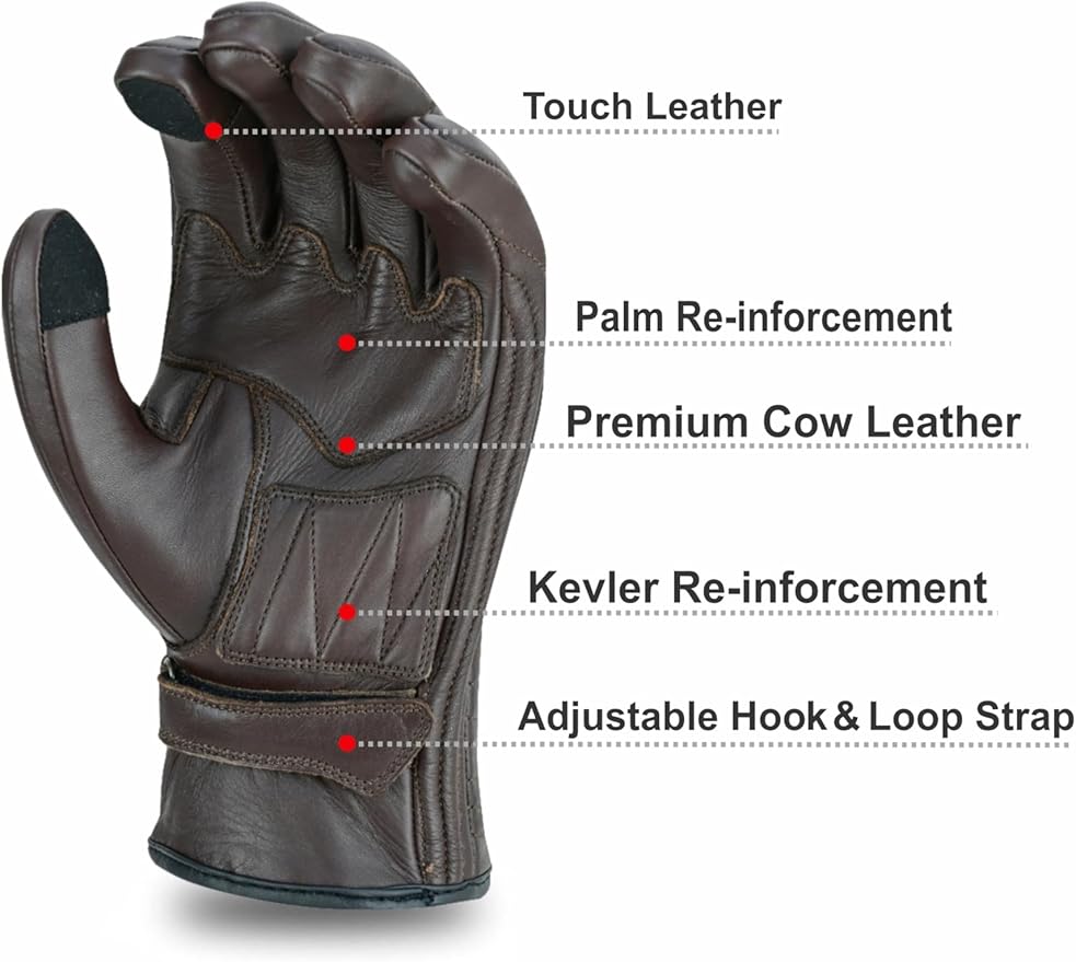 Full Finger Leather Motorcycle Gloves - Image 8