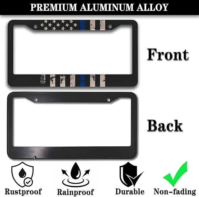 License Plate Frames Black, and Blue Car Plate Frames Thin Blue Line USA Flag - Image 3