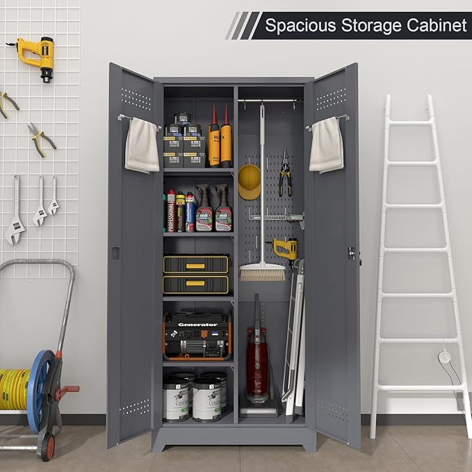 GREATMEET 72.8" Broom Storage Cabinet，Metal Storage Cabinets - Image 4