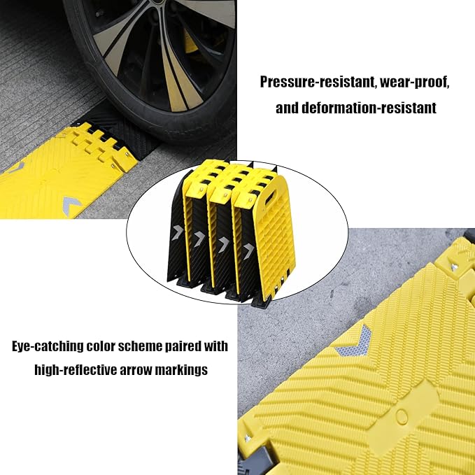 Portable Vehicle Traffic Speed Bump 118"×10"×1"Yellow-Black Reflective Non-Slip - Image 5